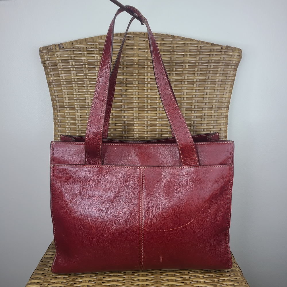 Fossil Red Leather Shoulder Tote Bag Large Vintage ZB9010